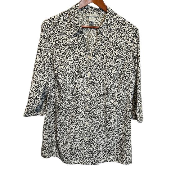 Catherines Women Tunic Top 14/16 Ditsy‎ Floral Button Up Cottage Office Travel - Picture 1 of 8